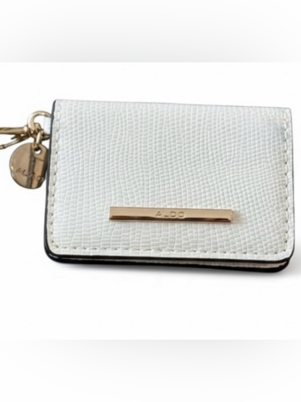 Aldo White Textured Card Holder with Gold Accent
